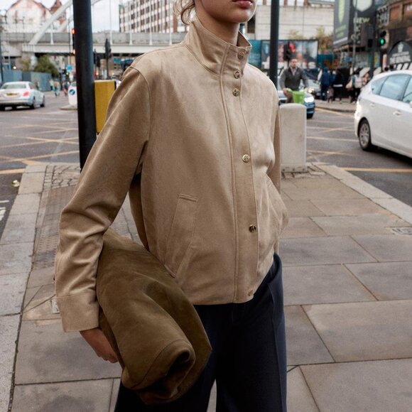 Zara Jackets & Blazers - Zara Beige/Tan Suede Bomber Jacket